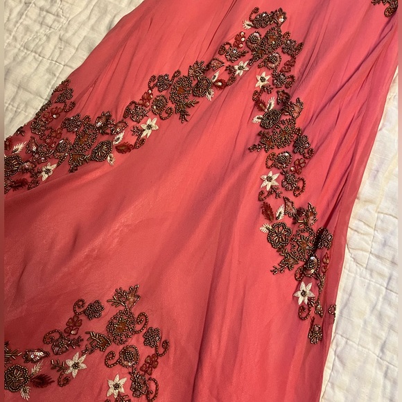 Vintage 90s 100% Silk Bead Dress Silk Dress Floral Prom Dress Fairy Cottage Pink - Picture 17 of 17